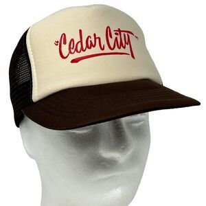 Vintage 90s Cedar City Utah Trucker Hat Cap 5 Panel Mesh Snapback Brown